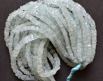 Aquamarine Gemstone Beads, Heishi Cut Aquamarine Beads, Necklace Beads, 4mm - 6mm, 16 Inches Full Strand # PP7715
