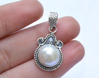 Fresh Water Pearl Pendant, Handmade Pendant, 925 Sterling Silver Jewelry, Pearl Silver Pendant, Round Shape, Single Loop Pendant, P 42