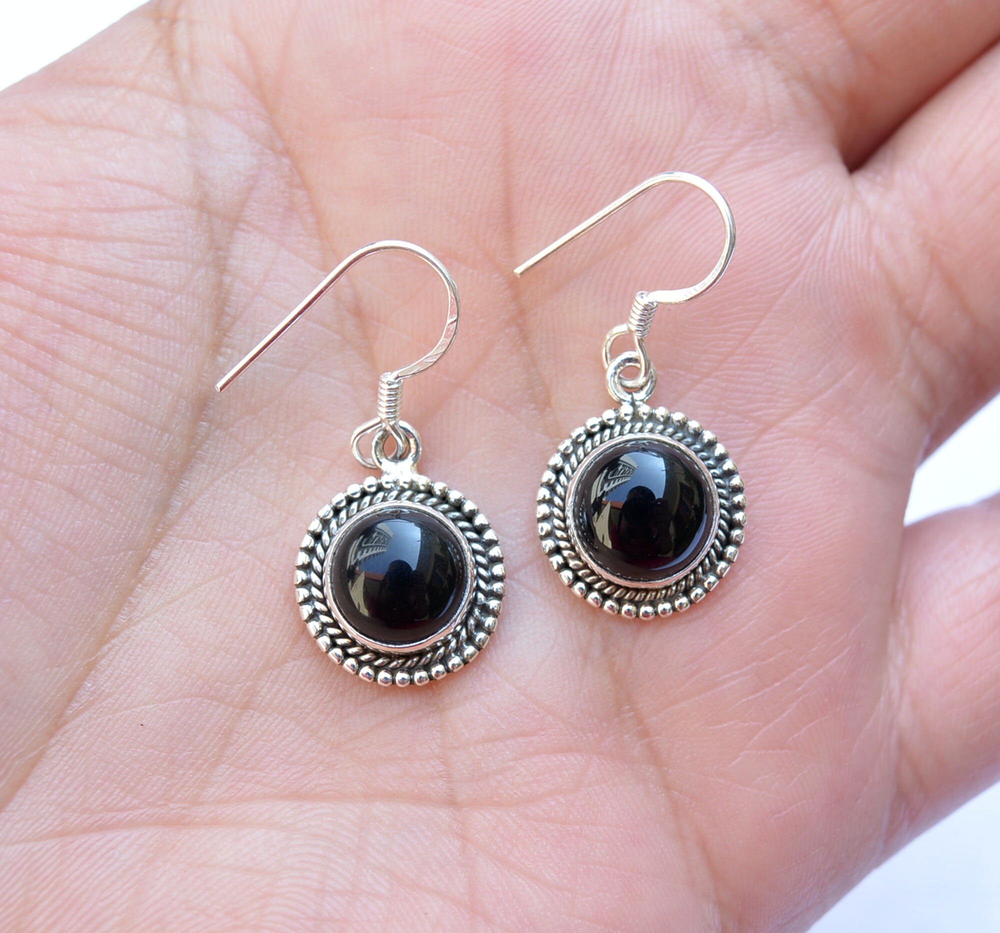 Black Onyx Earring Round Handmade Earring Dainty Earring Etsy UK