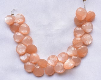 Peach Moonstone Briolettes, Faceted Heart Shape Gemstone, Moonstone Beads, Jewelry Making Gemstone, 9mm - 11mm Bead Size, 5 Inch Strand