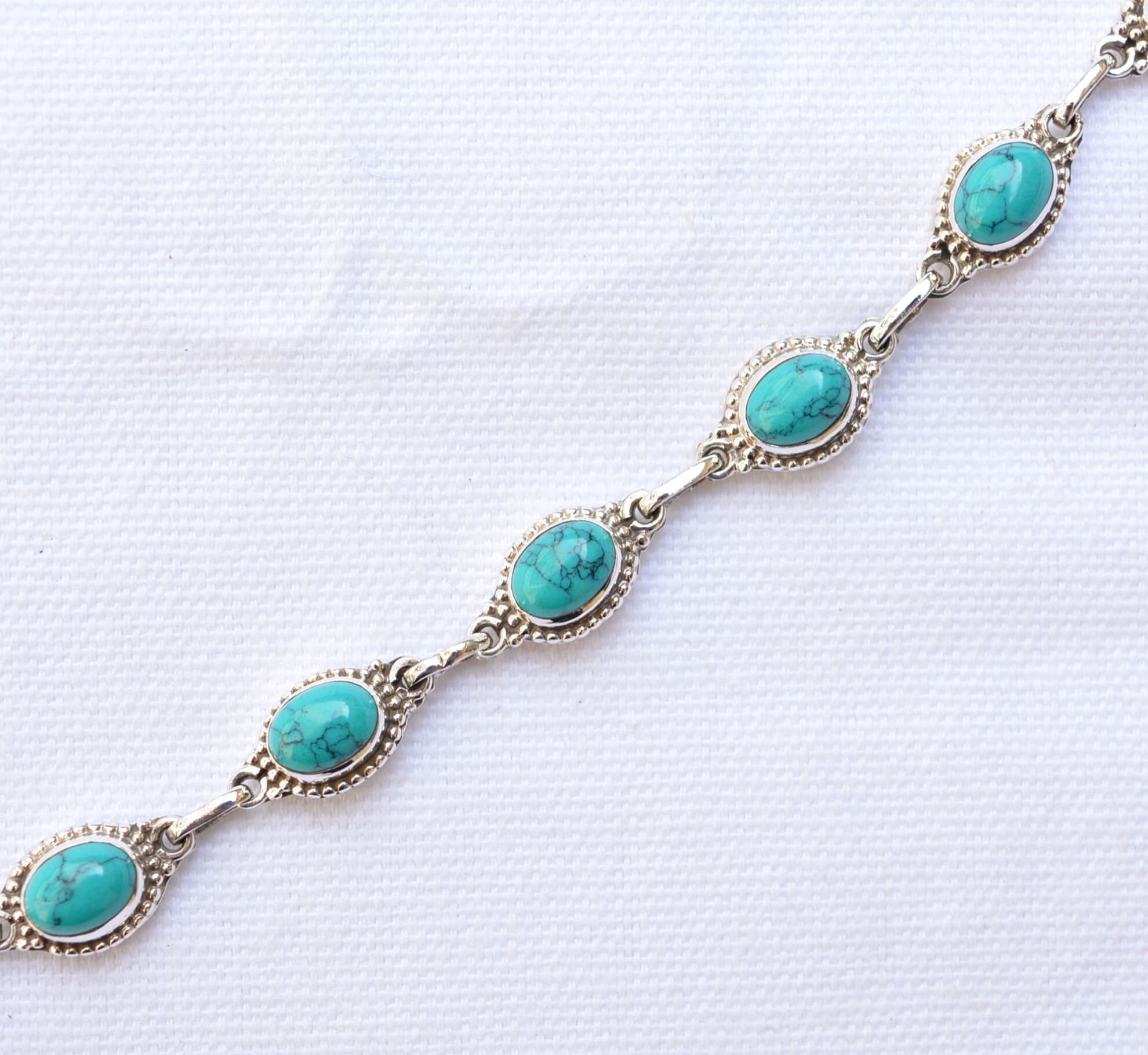 Turquoise Stone Adjustable Bracelet 925 Sterling Silver Etsy