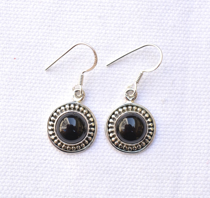 Boho Earring Black Onyx Earring Dainty Earring Round handmade Earring Statement Earring GNER 9 925 Sterling silver Jewelry