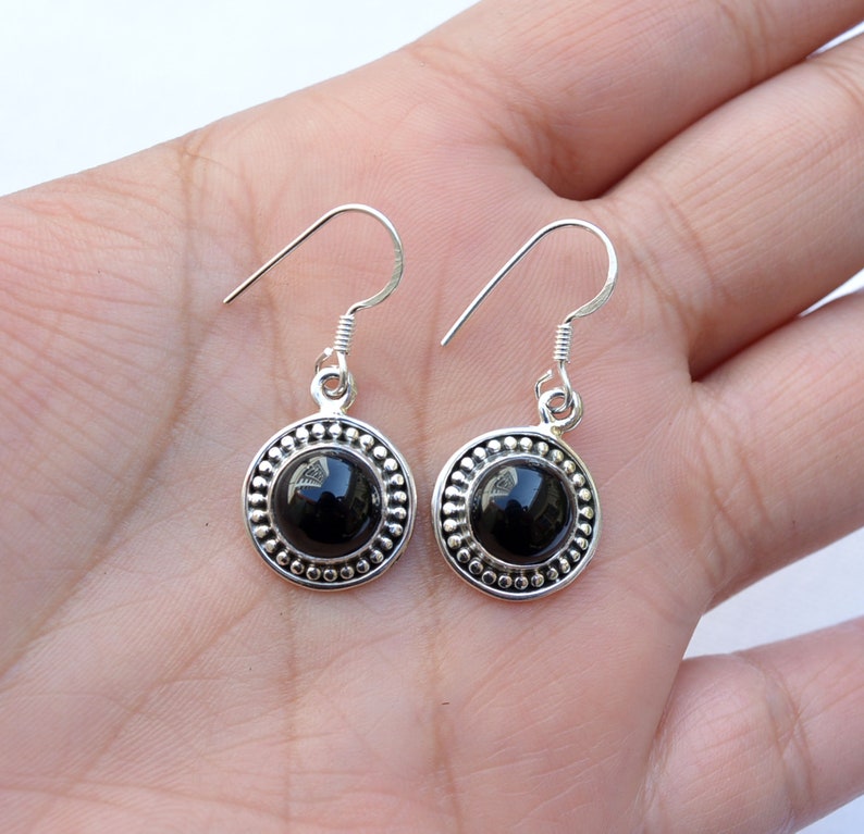 Boho Earring Black Onyx Earring Dainty Earring Round handmade Earring Statement Earring GNER 9 925 Sterling silver Jewelry