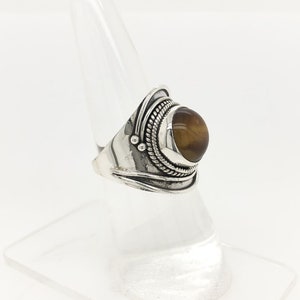 925 Sterling Silber Schmuck, Tigerauge Edelstein Ring, Runde Form, Silber Ring, Boho Schmuck, Geschenk für Sie, Handgemachter Ring, R 67