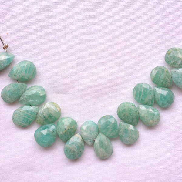 Amazonite Faceted Briolettes Beads, Natural Amazonite Pear Shape Bead, Gemstone Beads For Jewelry Making, 8x11mm - 8x13mm, 4 Inches Strand