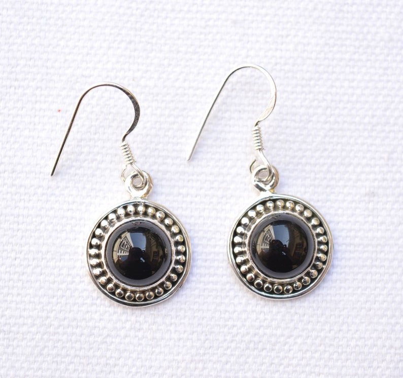 Boho Earring Black Onyx Earring Dainty Earring Round handmade Earring Statement Earring GNER 9 925 Sterling silver Jewelry