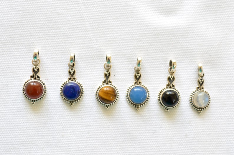 Moonstone Gemstone Pendant P 75 Lapis Lazuli Carnelian 925 Sterling Silver Jewelry Handmade Pendant Tiger/'s Eye Round Shape Onyx