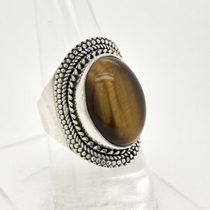 925 Sterling Silber Schmuck, Tiger Auge Edelstein Ring, ovale Form, Boho Schmuck, Silber Ring, Geschenk für sie, handgemachte Ring, R 53