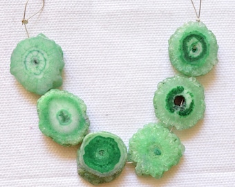 Green Solar Quartz, Stalactite Slice, Fancy Shape, Drilled Beads, 6 Pieces, 18x20mm To 20x23mm, 5 Inch Strand # PP8094
