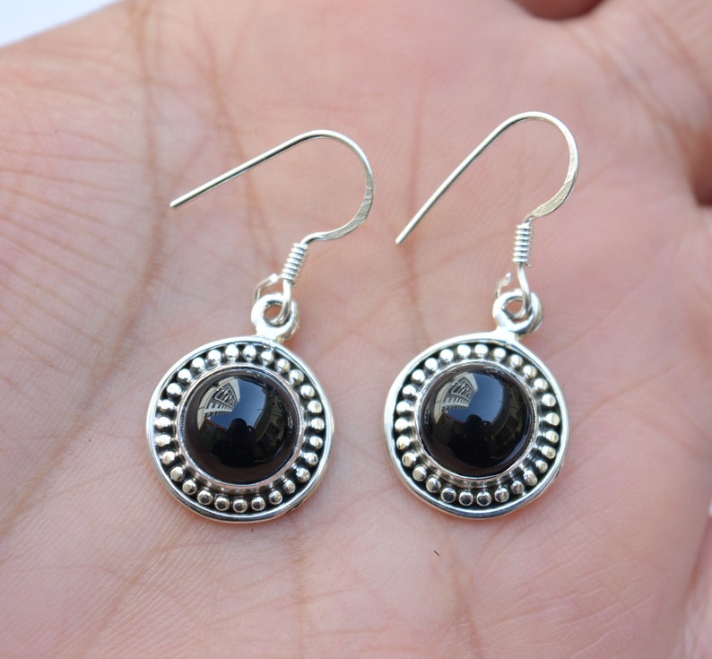 Boho Earring Black Onyx Earring Dainty Earring Round handmade Earring Statement Earring GNER 9 925 Sterling silver Jewelry