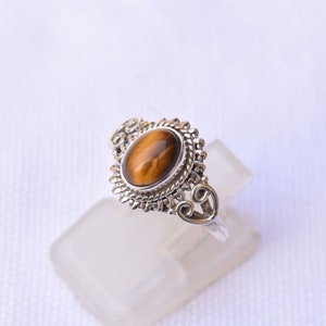Handgemachte Ring, Tiger Auge Edelstein Ring, ovale Form, 925 Sterling Silber Schmuck, Boho Schmuck, Silber Ring, Geschenk für sie, R 5