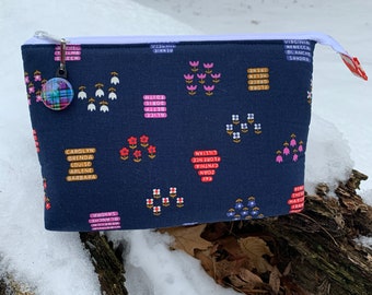 Navy Blue Garden Zipper Pouch