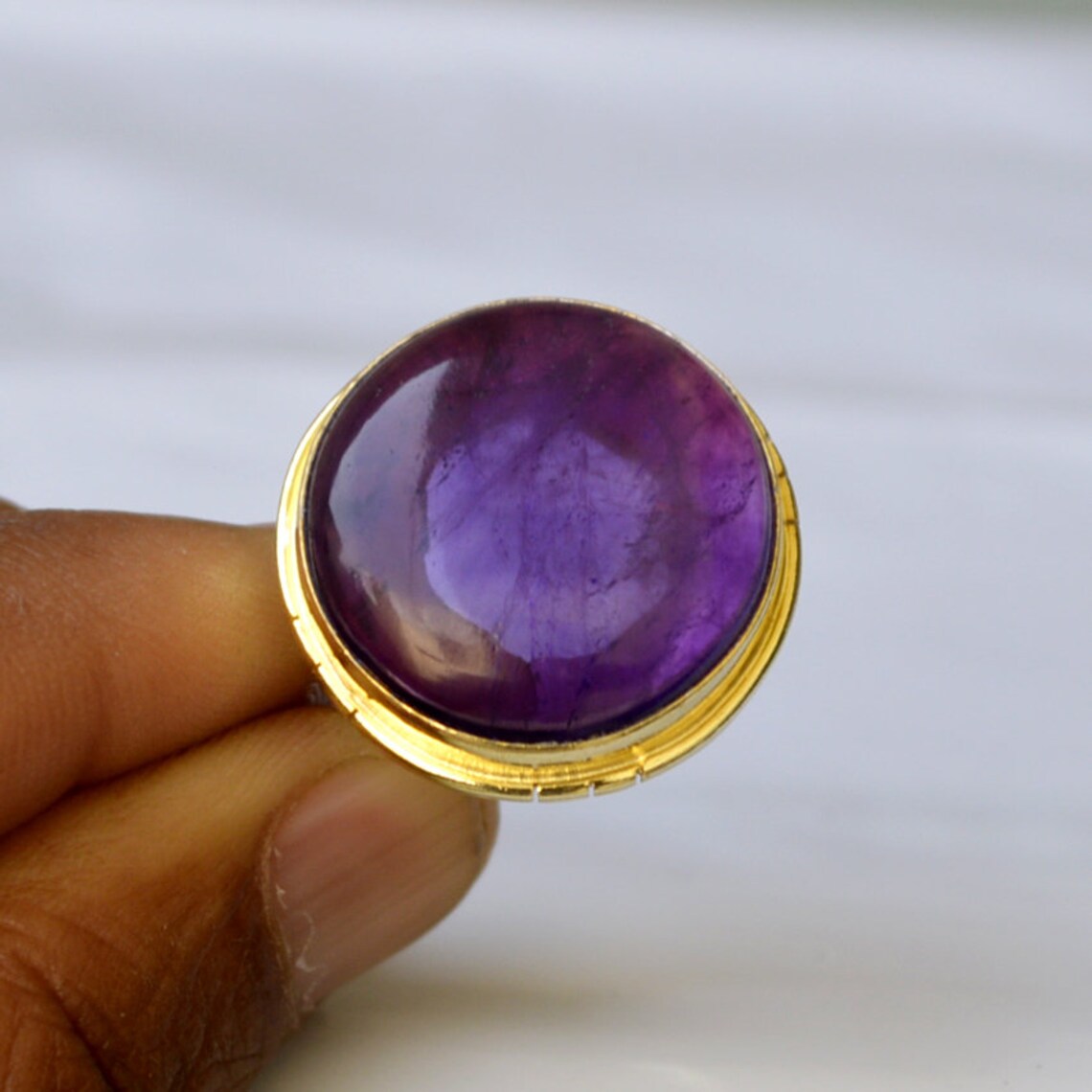 Amethyst Ring Large Round Amethyst Gemstone Ring Sterling Etsy