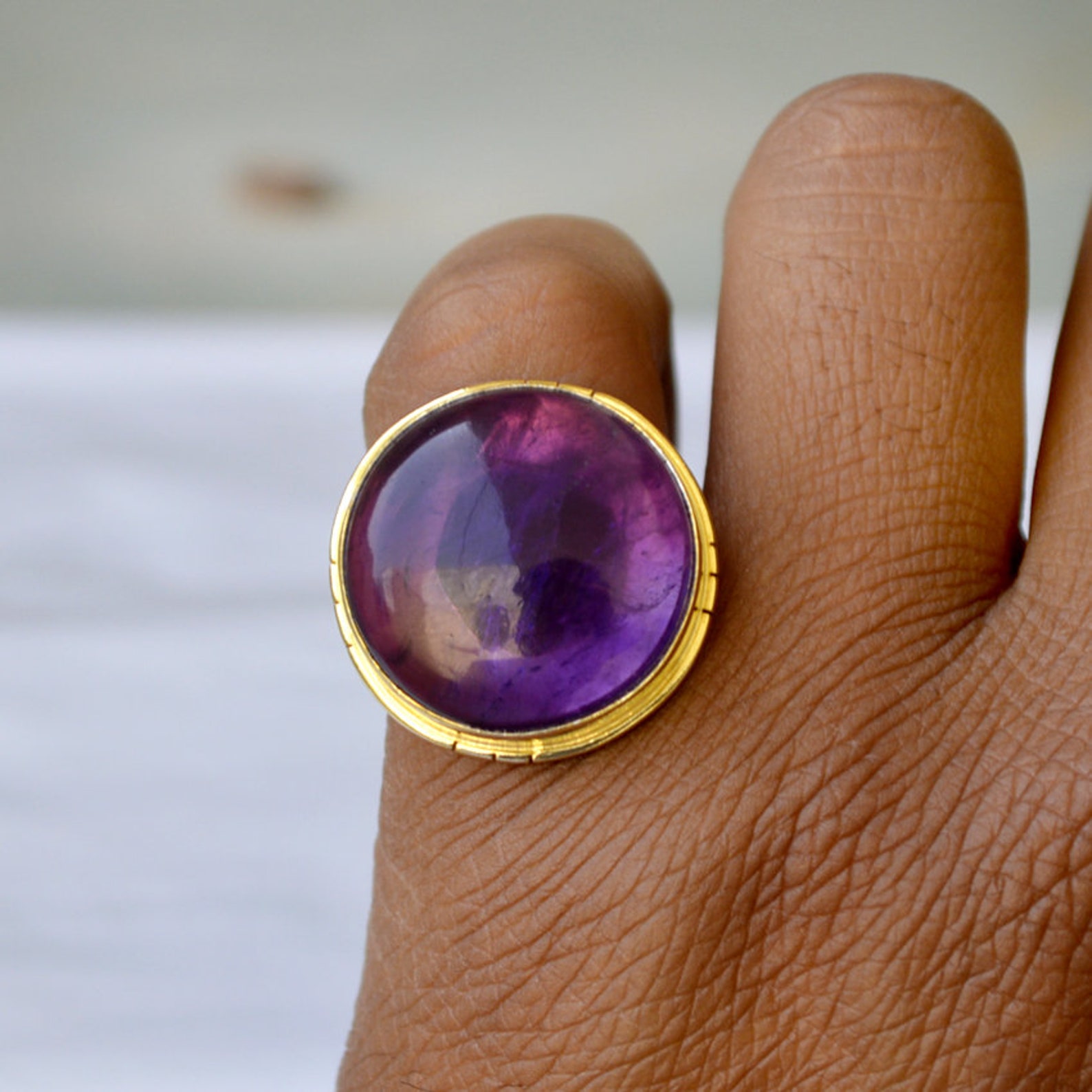Amethyst Ring Large Round Amethyst Gemstone Ring Sterling Etsy