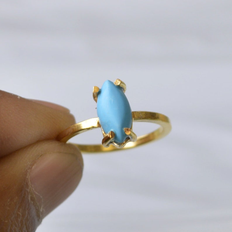Tiny Ring Wedding Gift Ring 14K Yellow Gold Turquoise Gemstone Ring Sleeping Beauty Turquoise Ring Marquise Ring Arizona Turquoise Ring