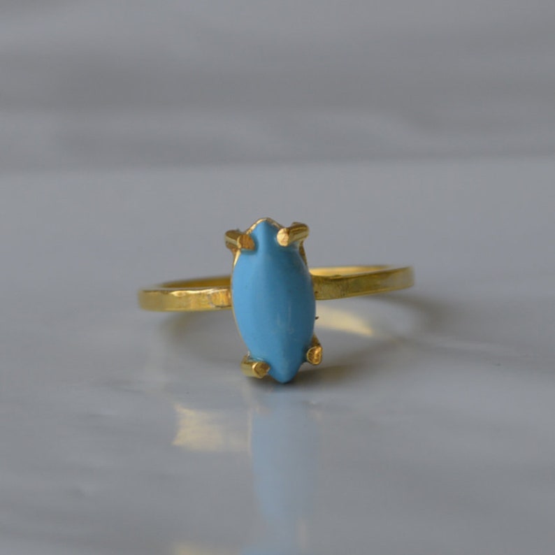 Tiny Ring Wedding Gift Ring 14K Yellow Gold Turquoise Gemstone Ring Sleeping Beauty Turquoise Ring Marquise Ring Arizona Turquoise Ring