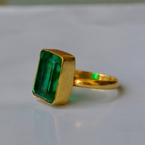 Rich Green Emerald Gemstone Ring, Emerald Quartz Ring, Sterling Silver ...