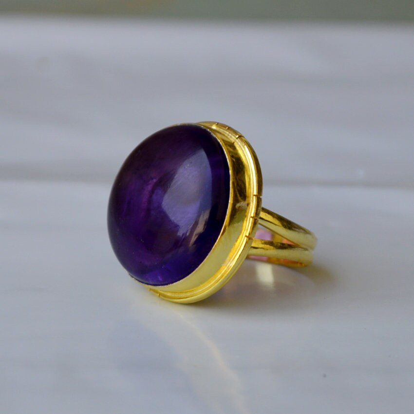 Amethyst Ring Large Round Amethyst Gemstone Ring Sterling Etsy