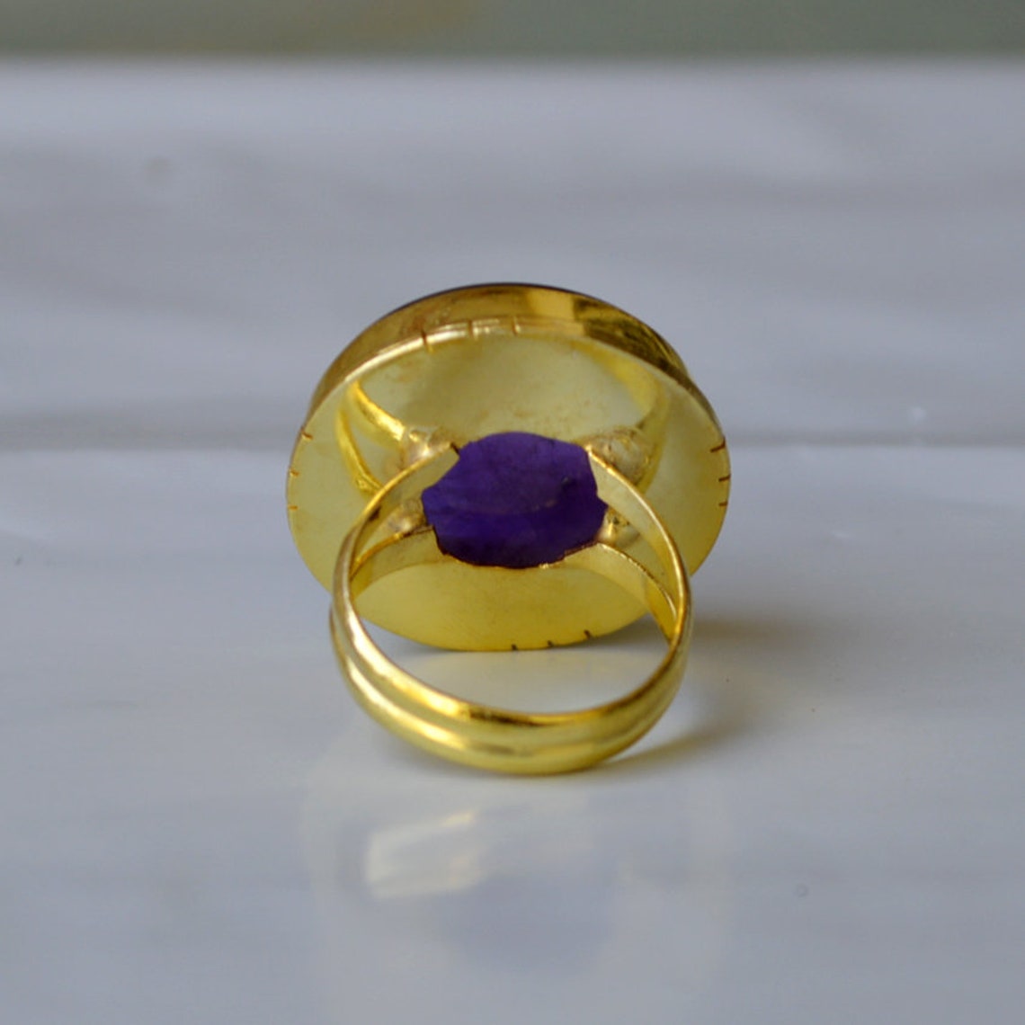 Amethyst Ring Large Round Amethyst Gemstone Ring Sterling Etsy