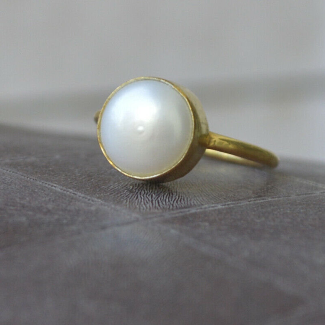 Natural South Sea Pearl Ring Solid 14K Yellow Gold Gemstone Etsy