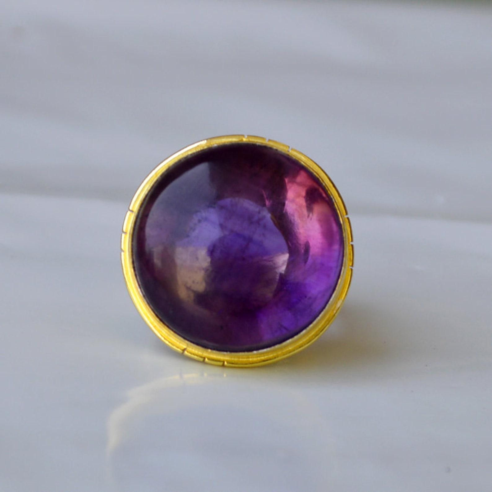 Amethyst Ring Large Round Amethyst Gemstone Ring Sterling Etsy