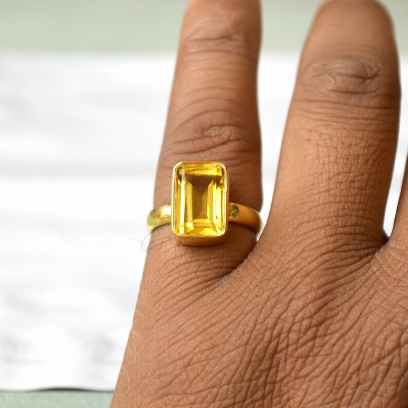 Yellow Citrine Quartz Ring Octagon Cut Citrine Quartz Gift Ring Birthstone Handmade Ring Sterling Silver Yellow Gold Ring Citrine Ring