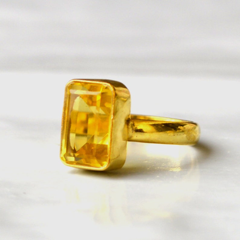 Yellow Citrine Quartz Ring Octagon Cut Citrine Quartz Gift Ring Birthstone Handmade Ring Sterling Silver Yellow Gold Ring Citrine Ring