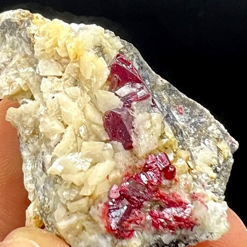 CINNABAR, Natural Gem CINNABAR White Dolomite Mineral Specimen924 image 2