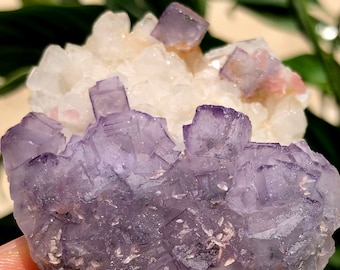 Natural Pretty complete cube purple fluorite rhodochrosite crystal specimens #Q623