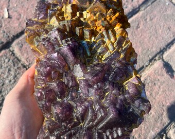 Fluorite ,Natural Pretty golden complete purple fluorite crystal specimens  #2052