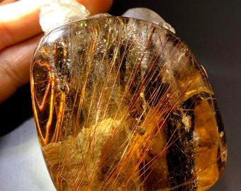 CRYSTAL Natural Clear Rutilated Crystal , hand engraving Rutilated Quartz Chakra Stone #Q447