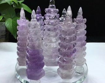 purple crystal Wenchang Tower,Natural Amethyst Crystal , Seven stars, blessing, peace 7pc