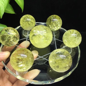 AAAA+++ Yellow crystal Ball ~~  Natural Pretty Crystal Ball Rare Yellow Quartz ball ,Seven star array 7pc+ chassis
