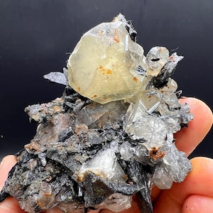 High quality Natural Stibnite minerals shining bright color stibnite & quartz crystal calcite  #A2263