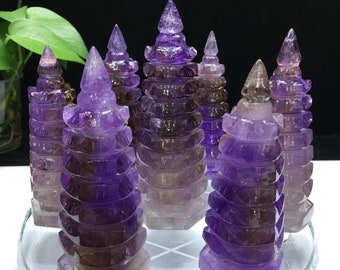 purple crystal Wenchang Tower,Natural Amethyst Crystal , Seven stars, blessing, peace 7pc