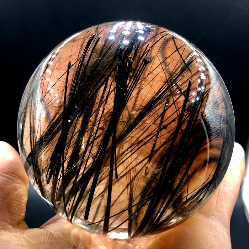 Natural Clear Black hair quartz crystal Sphere/Black hair quartz Quartz Ball/ Reiki Energy Spiritual tourmaline A2169 image 5