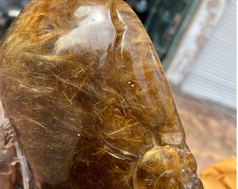 8300g Excellent Natural Gold hair crystal Mineral ,Hand carving rutile