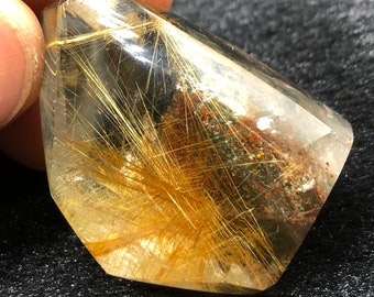 Kristalhelder goud rutielkristal, gouden rutielkwarts hanger, Chakra steen, #297
