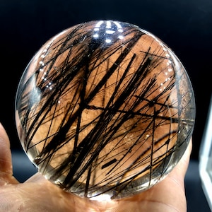 Natural Clear Black hair quartz crystal Sphere/Black hair quartz Quartz Ball/ Reiki Energy Spiritual tourmaline A2169 image 1