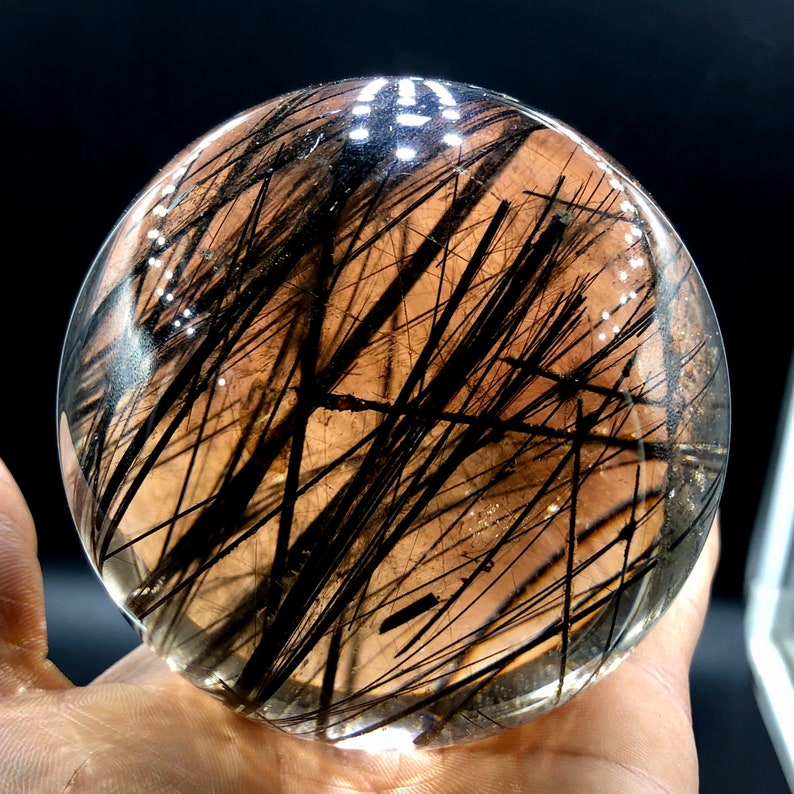 Natural Clear Black hair quartz crystal Sphere/Black hair quartz Quartz Ball/ Reiki Energy Spiritual tourmaline A2169 image 1