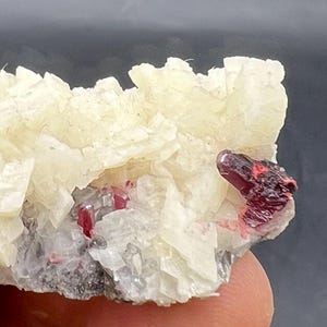 CINNABAR, Natural Gem CINNABAR White Dolomite Mineral Specimen#Q757