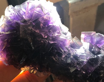 purple fluorite ,Natural High quality polyhedron purple fluorite crystal specimens #Q157