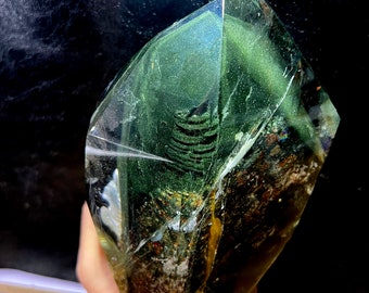 Crystal super beautiful Green ghost Quartz ghost Crystal Specimen /Green ghost  pyramid Crystal #Q