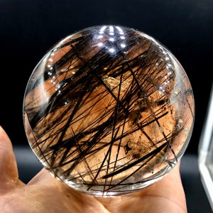 Natural Clear Black hair quartz crystal Sphere/Black hair quartz Quartz Ball/ Reiki Energy Spiritual tourmaline A2169 image 3