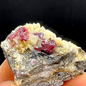 CINNABAR, Natural Gem CINNABAR White Dolomite Mineral Specimen924 image 7