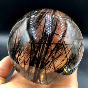 Natural Clear Black hair quartz crystal Sphere/Black hair quartz Quartz Ball/ Reiki Energy Spiritual tourmaline A2169 image 6