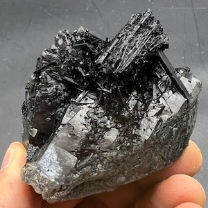Natural black tourmaline, quartz tourmaline specimen #Q968