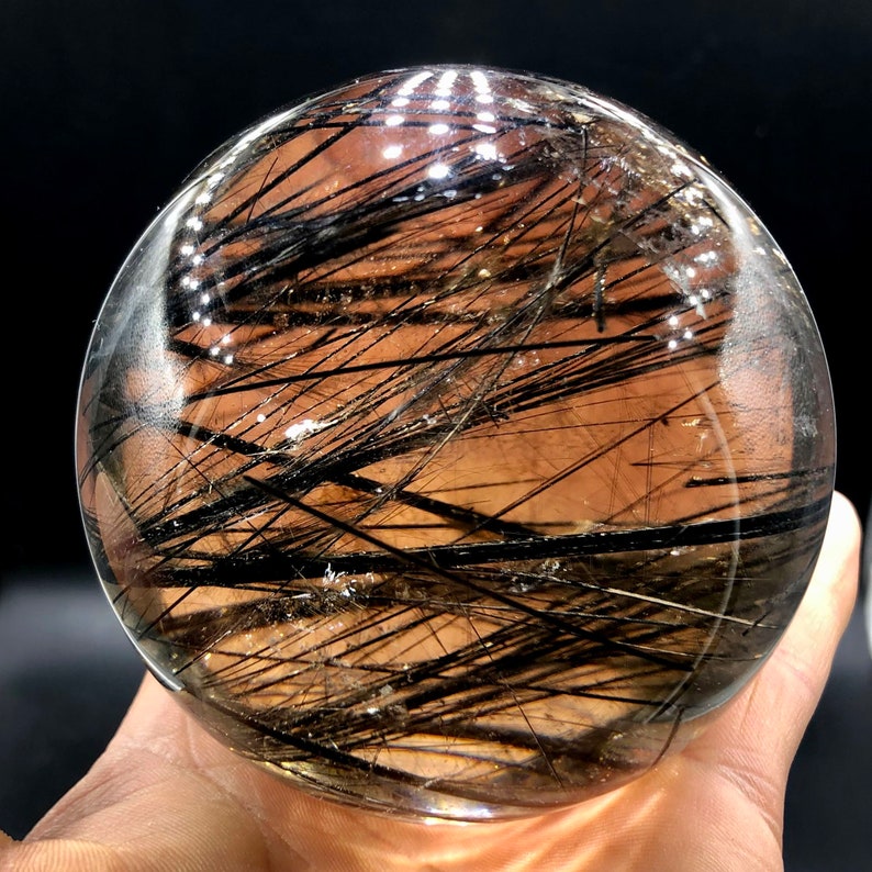 Natural Clear Black hair quartz crystal Sphere/Black hair quartz Quartz Ball/ Reiki Energy Spiritual tourmaline A2169 image 4