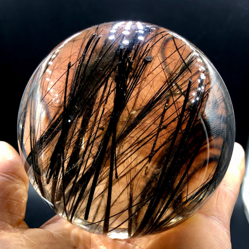 Natural Clear Black hair quartz crystal Sphere/Black hair quartz Quartz Ball/ Reiki Energy Spiritual tourmaline A2169 image 2