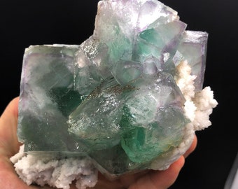 Natural Pretty complete cube Purple, green fluorite crystal specimens China's Inner Mongolia #Q256